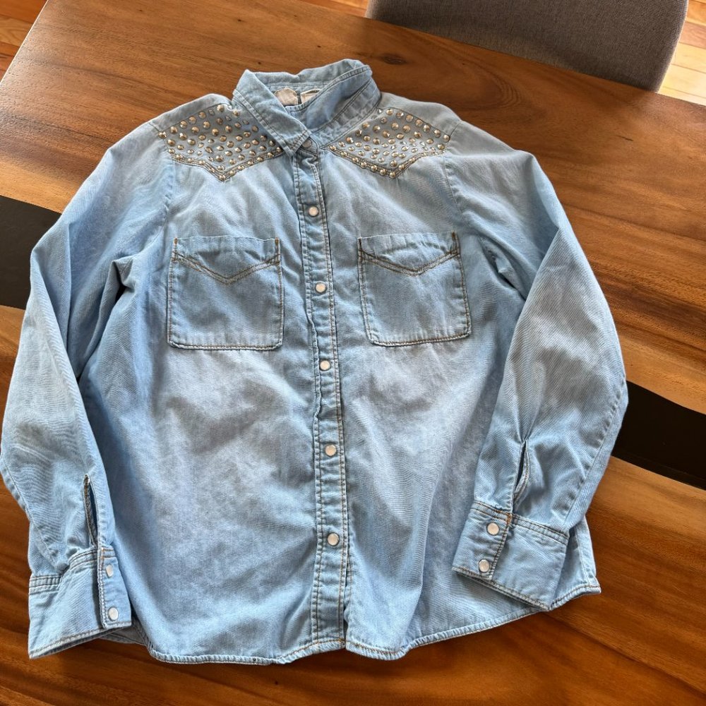 Mudd Denim 90s Studded Button Down Shirt Faded Vintage - Picture 6 of 9